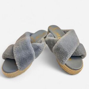 Sam Edelman Blue Faux Fur mules espadrille Sandals Size 8